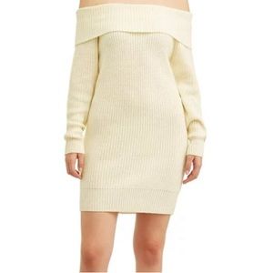 Knit Off Shoulder Coquette Off-White Sweater Dress Small